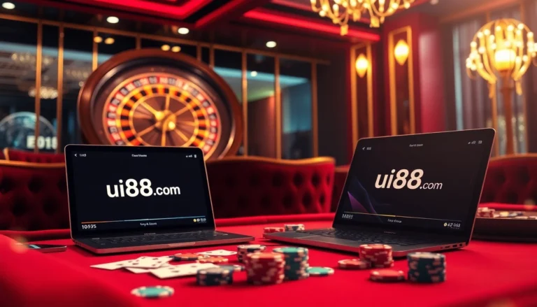 Experience excitement at uu88.com with an elegant poker game featuring vibrant chips and cards.